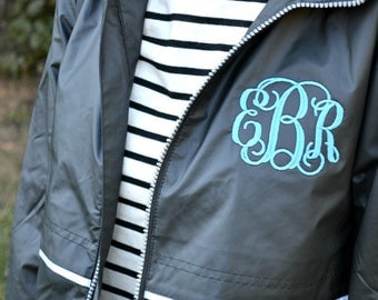 Monogrammed Rain Jacket, Personalized Rain Coat, Women's Hooded Rain Jacket, Monogram Outerwear, Black Rain Jacket, Women's Jacket