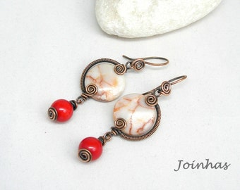Copper Earrings, Wire Wrapped Jewelry, Wire Jewelry, Copper Jewelry, Wire Wrapped Earrings, Copper Wire Jewelry, Natural Stone Earrings
