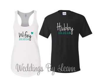 Hubby Wifey Shirts, Hubby Shirt, Wifey Shirt, Mr and Mrs Shirt,Honeymoon Shirts. Hubby Tshirt. Wifey Tank. Bride Gift. Bridal Shower Gift