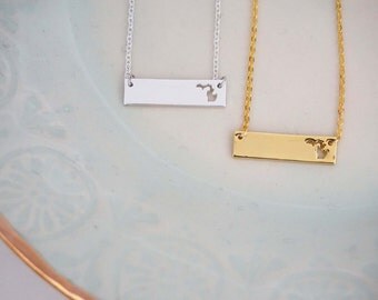 Michigan Bar Necklace, State Necklace, Michigan Charm Necklace