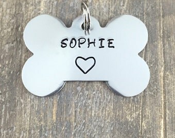 Bone Dog Tag- Hand Stamped Pet ID Tag - Personalized
