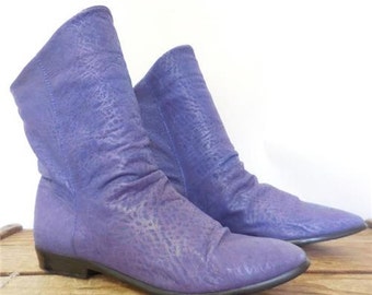 Bootalinos Vintage Supple Printed Purple Leather Slouch Fashion Boots Women 6.5