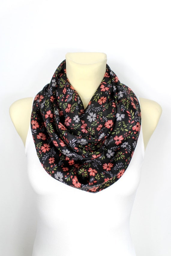 Gift for Mom Silk Infinity Scarf Floral Silk Scarf Boho Infinity Scarf Light Scarf Mothers Day from Husband Daughter Spring Celebrations