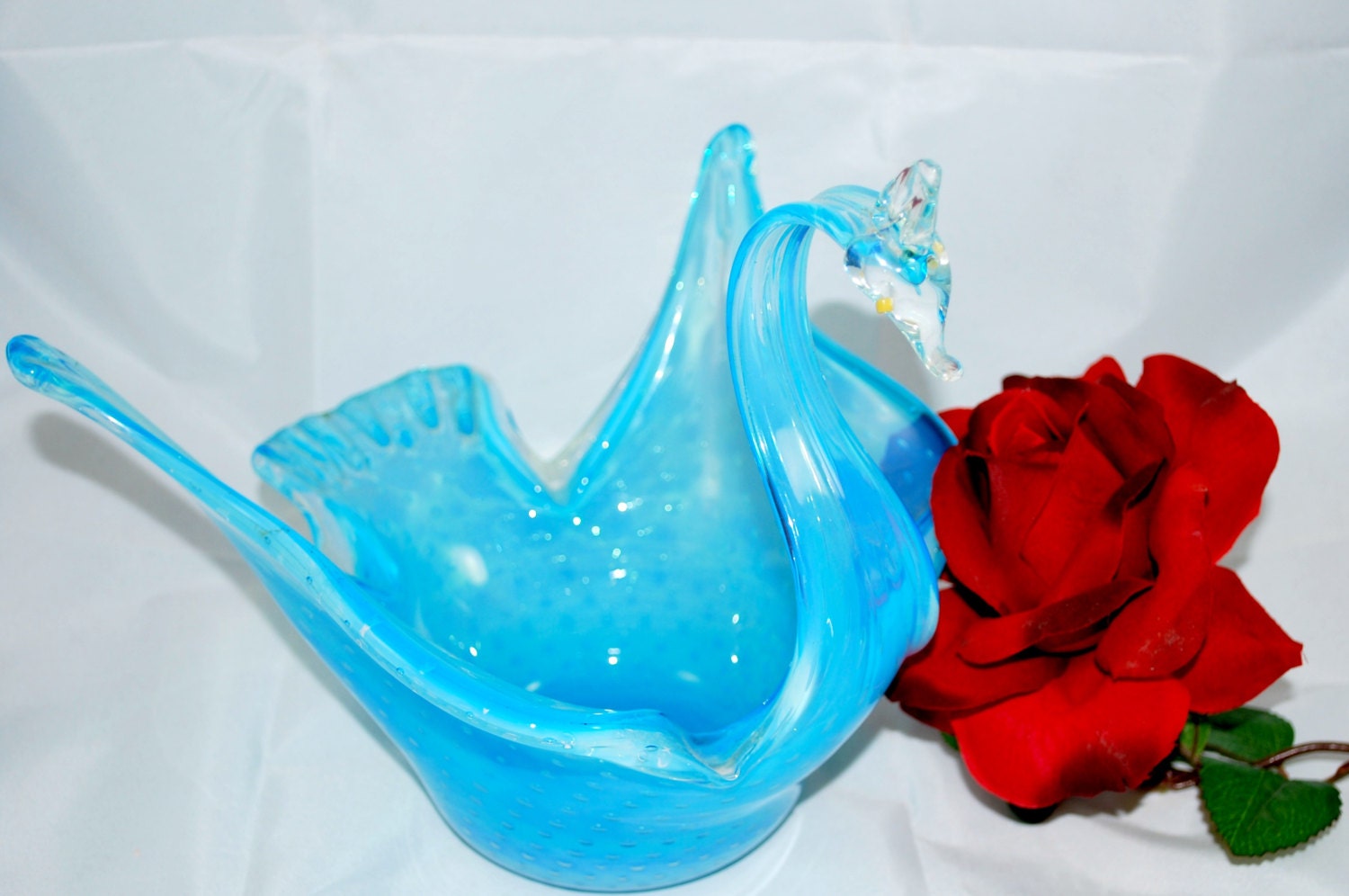 blue glass swan figurine