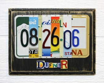 10 Year Anniversary - Gift of Tin - License Plate Art - Gift for Him - Gift for Her - Aluminum Anniversary Gift - Wedding Date Gift