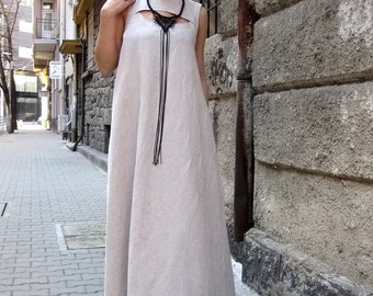 Linen Dress / Kaftan Dress / Maxi Dress / Sleeveless Dress / Party Dress / Long Summer Dress / Plus Size Dress / Formal Dress / Dress /D9016