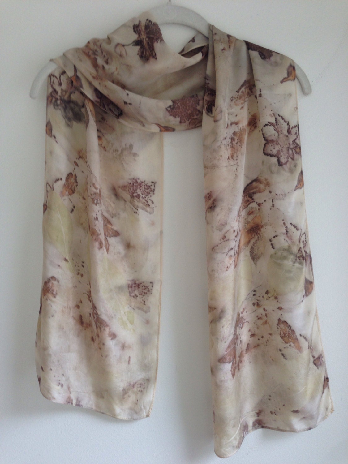 Eco Print Silk Scarf / Tropical Leaves / Natural Dyes