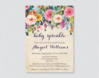 Baby Sprinkle Invitation Printable OR Printed - Floral Baby Sprinkle Invites with Colorful Invitations - Elegant, Shabby Chic Invites 0025-A