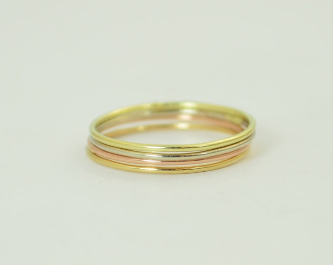 Solid 14K Green, Rose, White Yellow Gold Ring Set, Round Stacking Ring, Minimal Gold Rings, Real Gold, Gold Stacking Rings, Solid Gold Rings