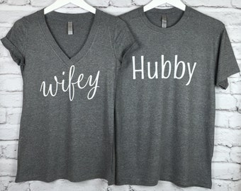 Wifey Hubby Shirts - Set of 2, wifey shirt, hubby shirt, honeymoon shirts, wedding gift, wedding shirts, bridal shower gift,bride groom gift