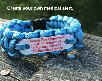 Personalized child medical alert ID, Create your own Paracord Alert Bracelet ,Kids and Adults Medical Alert* ~