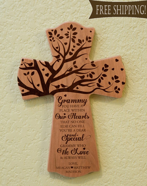 Grandma Tree Cross Wooden Cross Engraved Home Decor