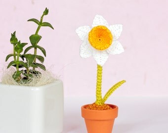Daffodil crochet flowers, Artificial flowers, Crochet plant, Narcissus crochet decor, Gift for teacher, Gift Crochet home decor yarn flowers