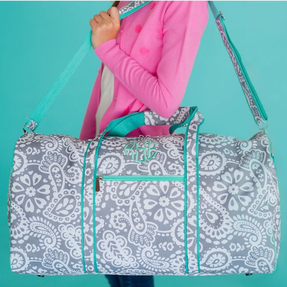 Monogrammed Duffle Bag Grey Paisley Duffel Bag Overnight