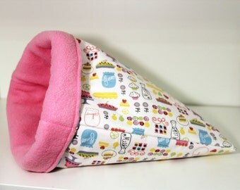 Guinea Pig Cuddle Cozy, Hedgehog Sleep Sack, Ferret Sleeping Bag, Rat Snuggle Cosy - Pies and Cakes with Pink Fleece