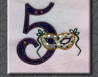 Mardis Gras Masquerade Number Set 1-9 Mask Machine Embroidery Design Digital Applique Pattern INSTANT DOWNLOAD Fat Tuesday NOLA Beads Font
