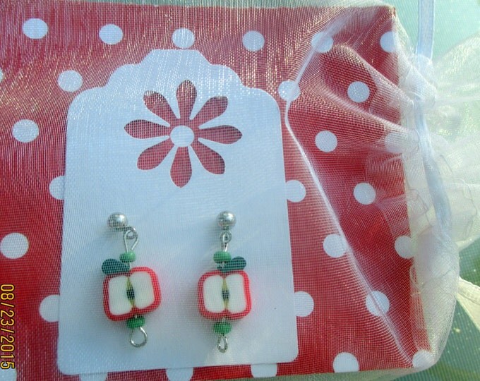 Apple Earrings-fruit earrings-polymer clay childrens jewelry-Fruit jewelry-Girls clip on earrings-food earrings-cute teacher gifts-kids post