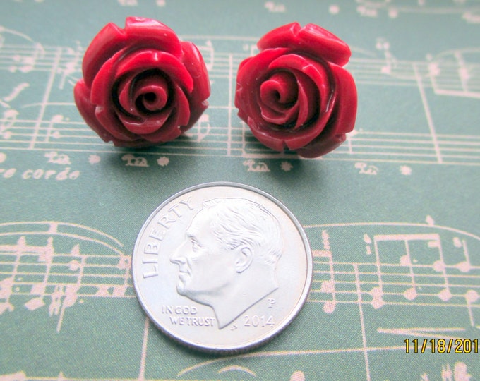 Red rose earrings-Beauty and the Beast-rose studs-rose jewelry-clip on earrings-little girls- birthday gifts-Rosette Earrings-storybook