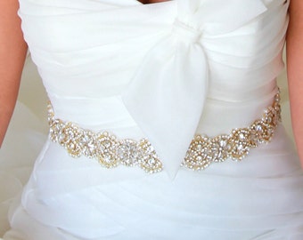 Boston Gold Bridal Sash - Bridal Belt, Wedding Sash, Wedding Dress Sash, Wedding Dress Belt, Wedding Belt, Vintage Wedding, UK Bridal Sash