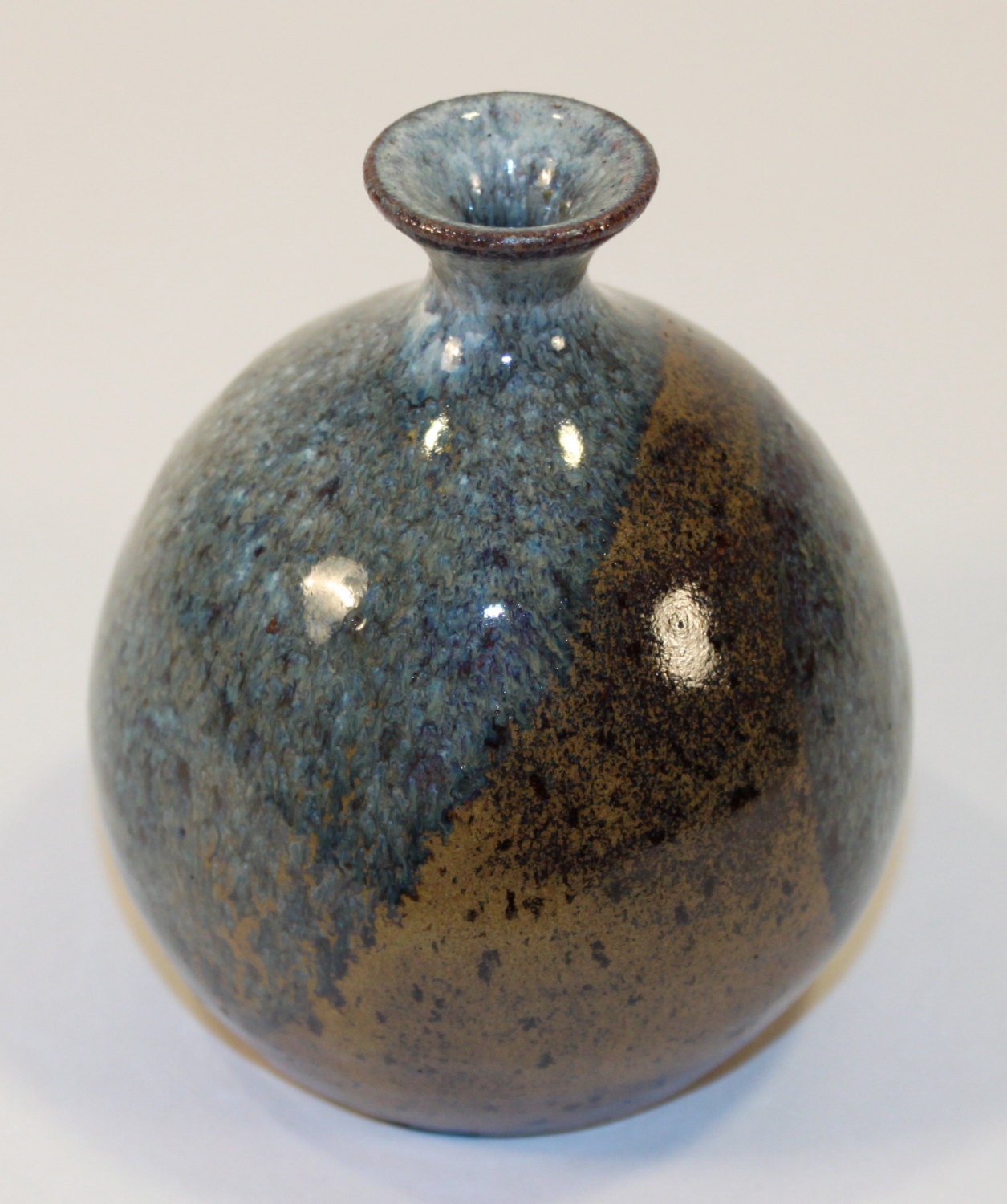 Vintage Studio Pottery Bud Vase Blue Speckle Glaze Signed