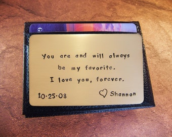 8th wedding, Pure Bronze, Anniversary Gift, Metal Wallet Insert, Love Reminder Card, Men