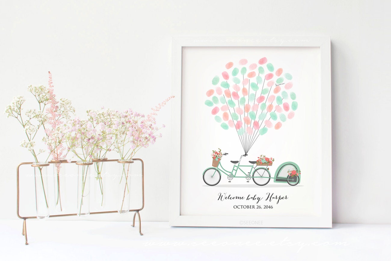 Baby shower Bicycle Fingerprint guestbook Tandem bicycle