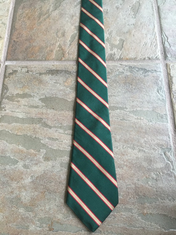 1960s Green Silk Repp Regimental Stripe Tie Ivy League Trad