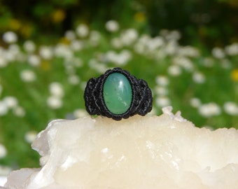Anello Grande In Pietra Naturale Amazzonite Verde, Placcato Oro, Regolabile, Nuovo, Moda Donna