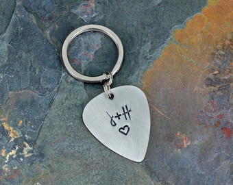 Hand Stamped Keychain Personalized Guitar Pick Engraved Guitar Pick Anniversary Gift Music Lover Gift for Him Boyfriend Gift teen mens gift