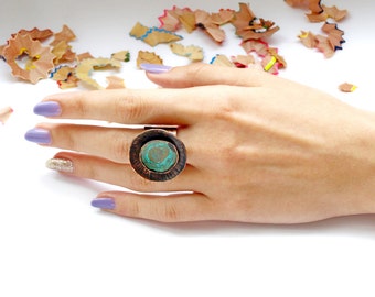 Copper ring patina Finger ring jewelry Blue jewelry ring Adjustable copper ring Jewelry copper for her Turquoise ring Finger jewelry gift