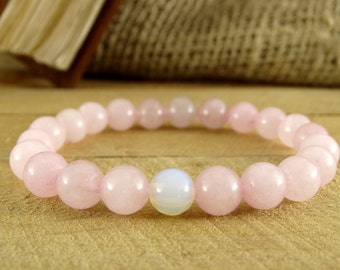 Rose Quartz Bracelet Moonstone Bracelet Beaded Bracelet Womens Gift Fertility Bracelet Gift for Girl Quartz Jewelry Womens Healing Bracelet