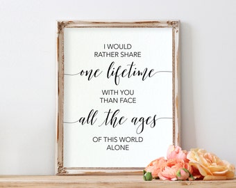 Lord of the Rings Quote | J.R.R. Tolkien | I Would Rather Share One Lifetime | Wedding Decor | INSTANT DOWNLOAD 8x10 Printable Digital Art