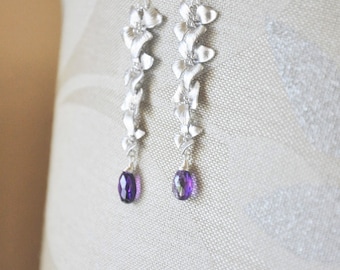 Silver Dogwood Flower Jewelry Set- Dogwood Necklace, Dogwood Flower Earrings, Feminine Jewelry, Amethyst Necklace, Amethyst Earrings