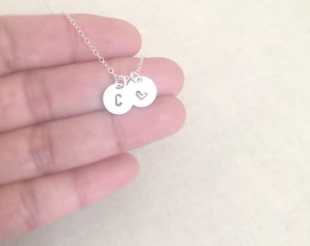 Initial Disc Necklace, Sterling Silver Disc Necklace, Personalized Initial Disk Necklace, Bridesmaid Jewelry, Birthday Gifts, Gift For Her