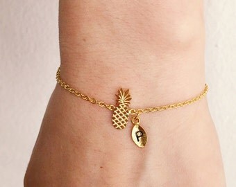 pineapple bracelet, Personalized bracelet,sterling silver bracelet,initial bracelet,Bridesmaids Gift,925 silver bracelet,friendship bracelet
