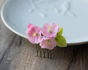 Sakura blossom hair comb - cherry blossom hair accessories - pink hair comb - flower hair comb - floral comb - little comb - pink flowers
