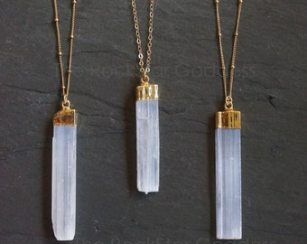 Selenite Necklace // Selenite Pendant // Gold Selenite // Selenite Crystal // Peace & Harmony // Selenite Jewelry // Selenite Wand