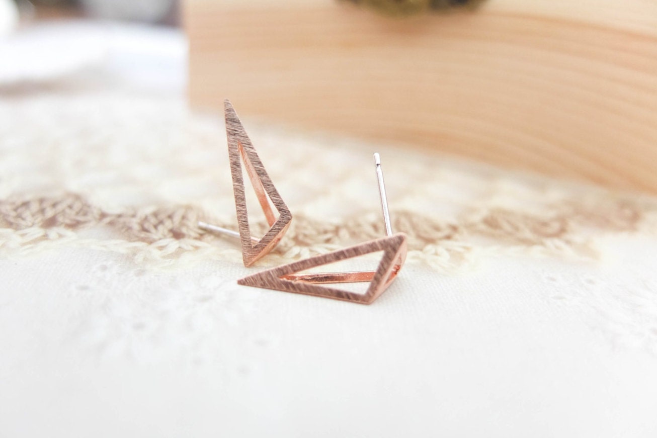 Rose Gold Earrings Geometric earrings Triangle by SeablueBoutique