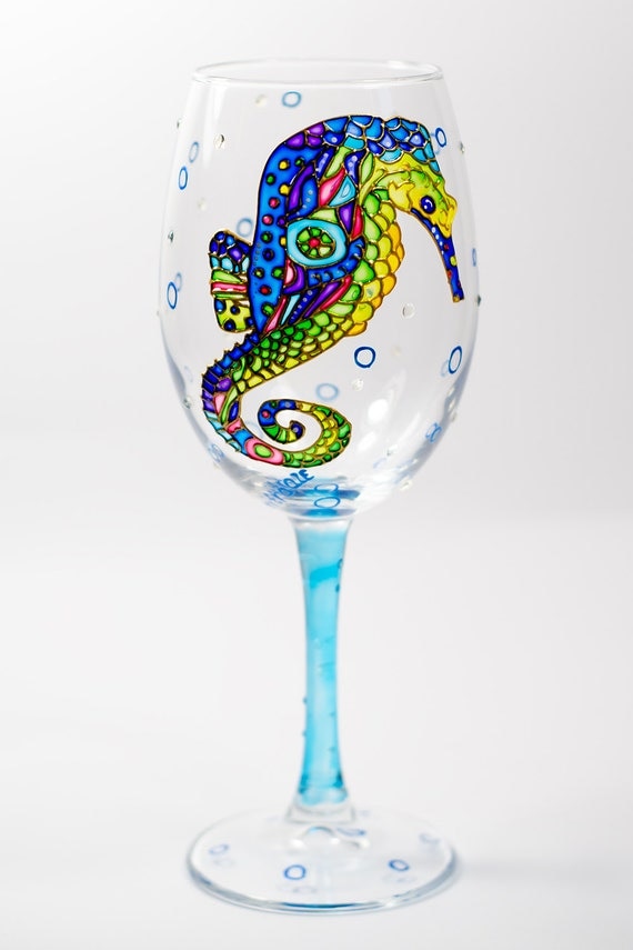 Seahorse wine glasses personalized Wedding glass Beach wedding Bridal ...