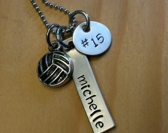 Hand Stamped Personalized Volleyball Necklace - Girls Volleyball Necklace - Personalized Volleyball Necklace - Volleyball Team Gift