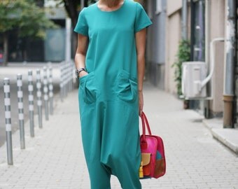 Jumpsuit / Drop Crotch Jumpsuit / Harem Jumpsuit / Harem Romper / Summer Green Jumpsuit / Loose Jumpsuit / Low Crotch Jumpsuit SW7315