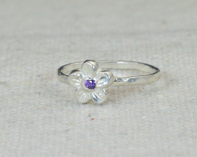 Small Flower Amethyst Ring, Silver Amethyst Ring, Flower Ring, Forget Me Not, Flower Jewelry, Sterling Flower Ring, Amethyst Floral Ring