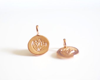 Vermeil Rose Gold Lotus Flower Disc Charms - Rose Gold Lotus Flower Water Lily Disc, Rose Gold yoga charm, vermeil gold Lotus Round Charm
