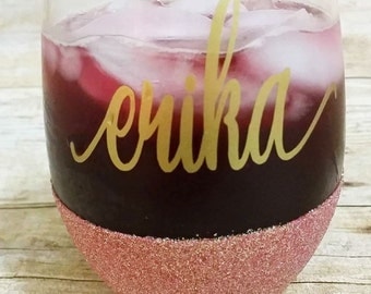 Stemless Wine Glasses-Personalized Gift-Gift for Her-Birthday gifts- Gifts For Friends-Bridesmaid Gift- Wine Glasses-Glitter wine glasses