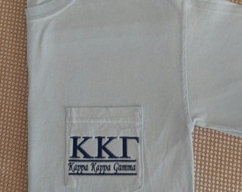 Kappa Kappa Gamma, Sorority Shirt, Kappa, Sorority T Shirt, Greek Letter shirt, Pocket T Shirt, Monogrammed Pocket T, Personalized T Shirt