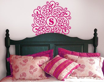 Mandala Vinyl Decal Monogram Circle Decal - Doily Wall Decor - Vinyl Decal Custom Monogram - Custom Bedroom Wall Decal (0172c70v-r3cy)
