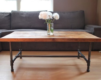 Reclaimed Wood Coffee Table Metal Pipe Legs