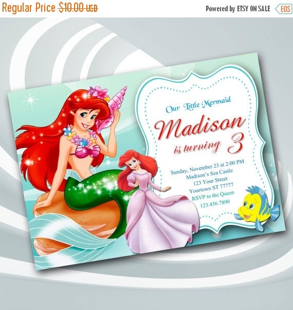 ON SALE 40% Little Mermaid Invitation - Little Mermaid Birthday Party ...