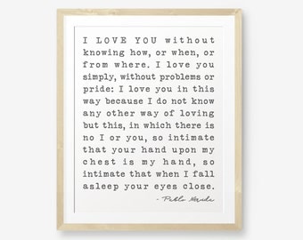 Pablo Neruda Quote Printable, Bedroom Decor, Love Quote, Wedding Anniversary Gift, Newlywed Decor, Typewriter font, Retro printable