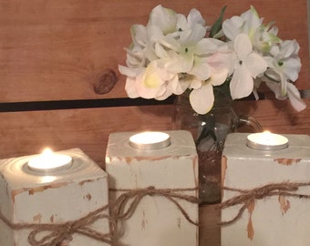Wooden candle holder set Country home decor New home gifts Rustic candle holder centerpiece Farmhouse decor Wooden candler holders